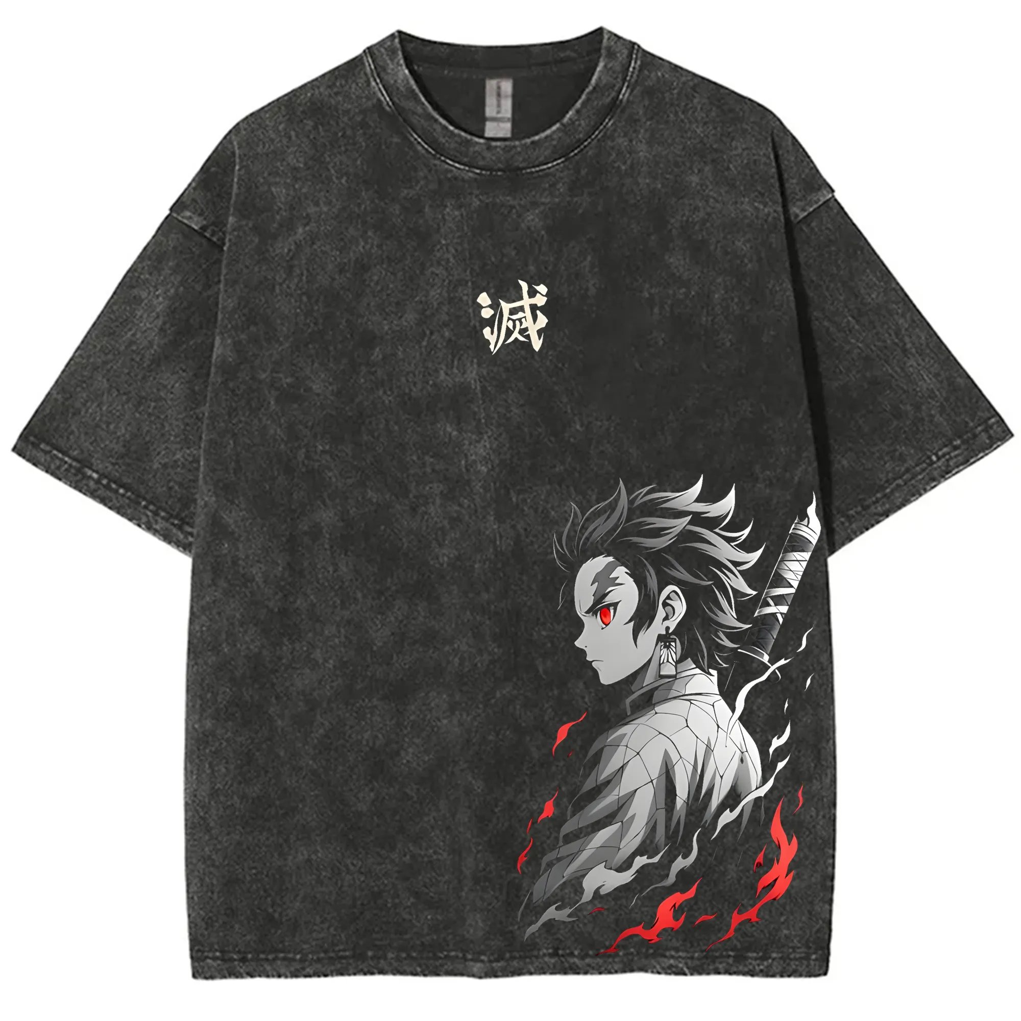 Pokemon Anime Merchandise - Уличная футболка Demon Slayer, винтажная стираная